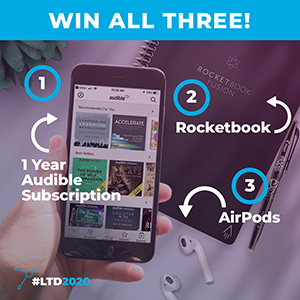Win 1-year Audible subscription, a Rocketbook, and AirPods!